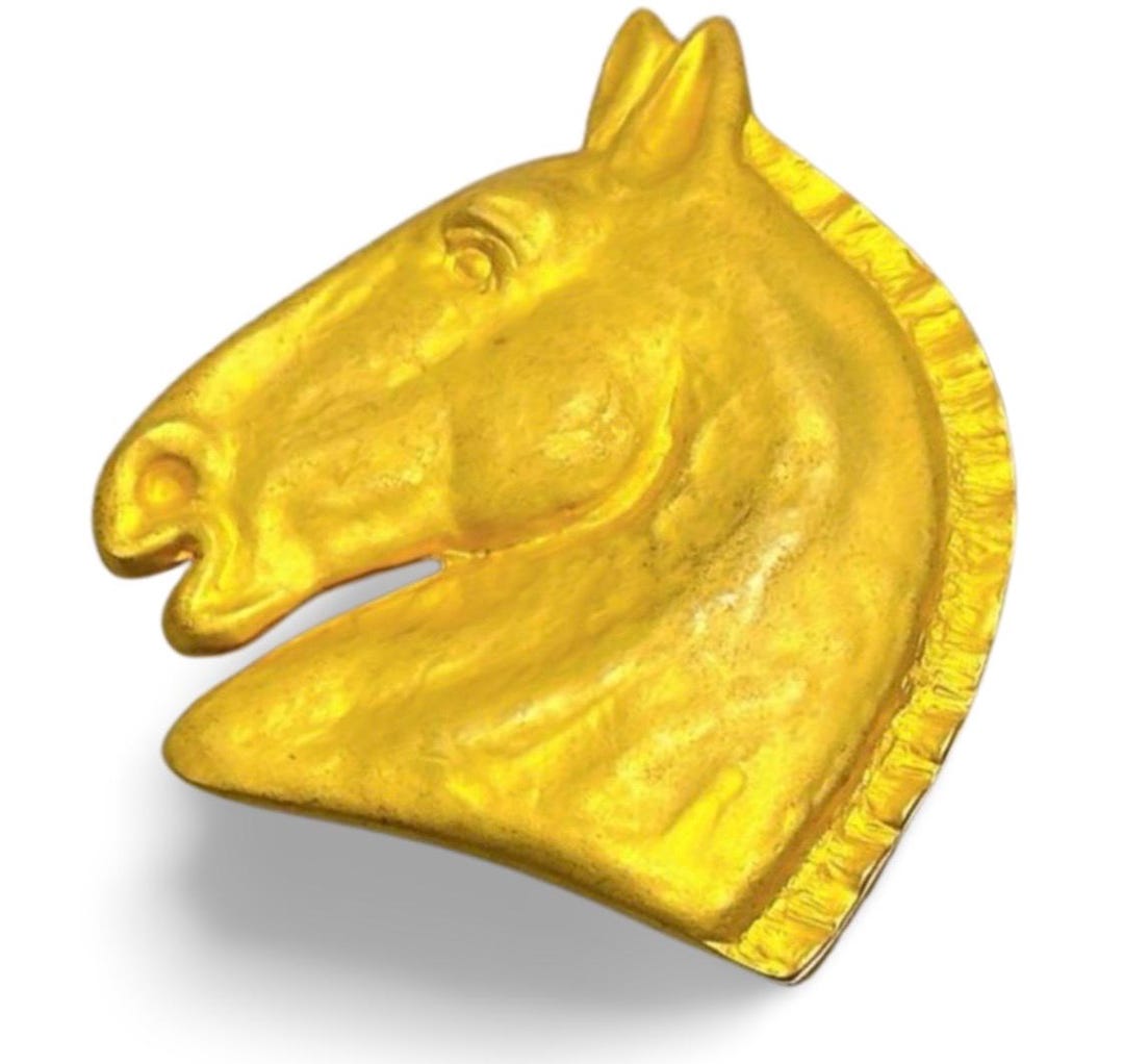 Vintage HERMES Gold Tone Horse Brooch. Shelva, Pin Brooch