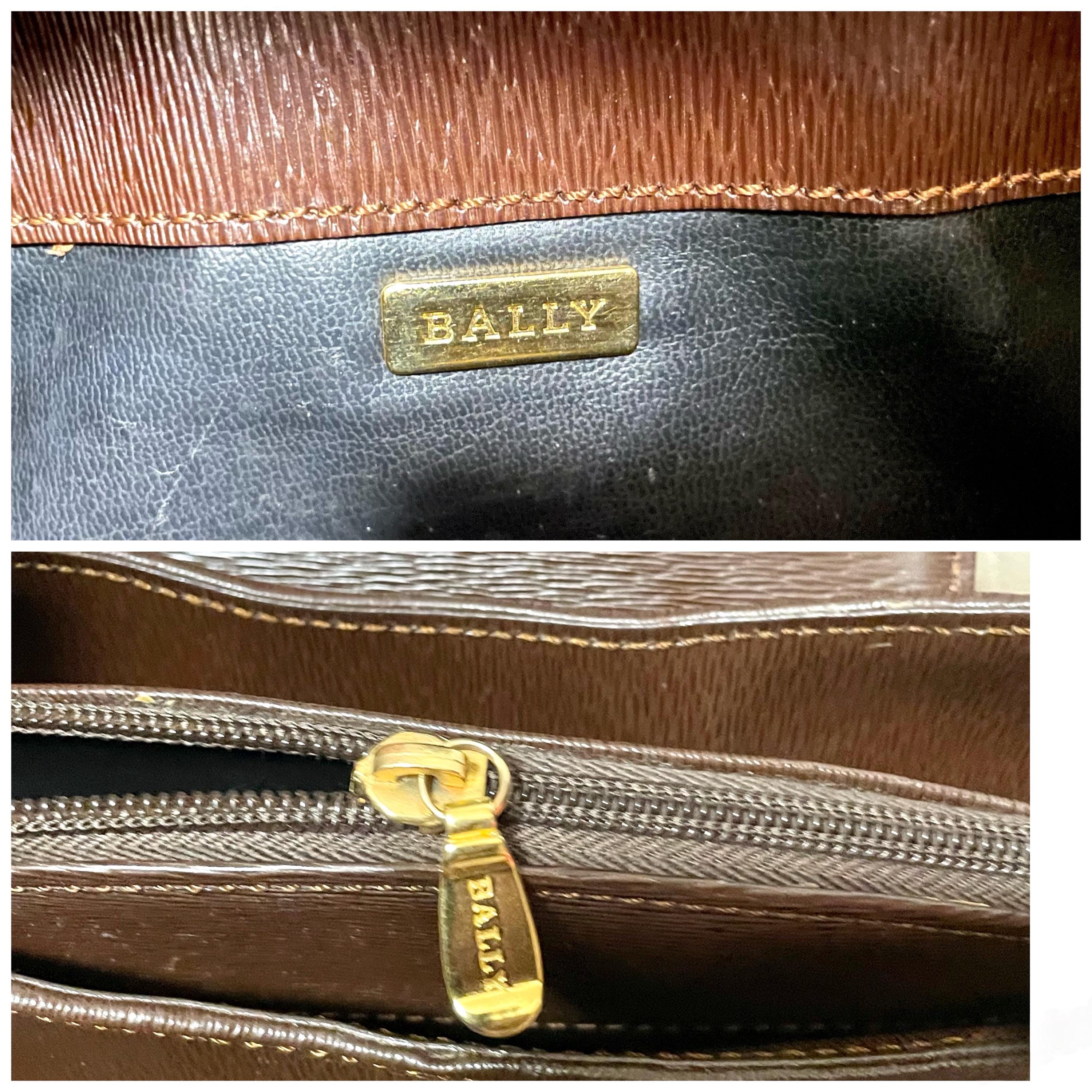 Early 1990s Vintage BALLY Brown Leather Trapezoid Shoulder Bag