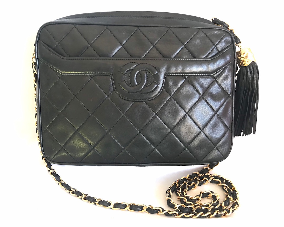 Vintage Chanel Black Lambskin Camera Bag Shoulder Bag With