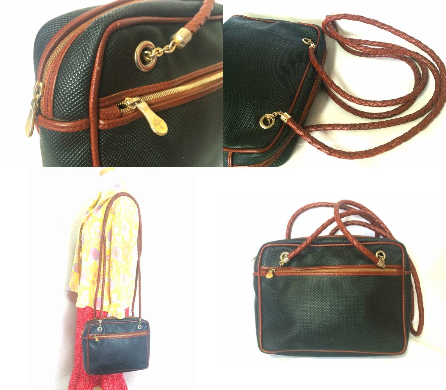 Early 1990s Vintage Bottega Veneta Black Shoulder Bag With Brown 