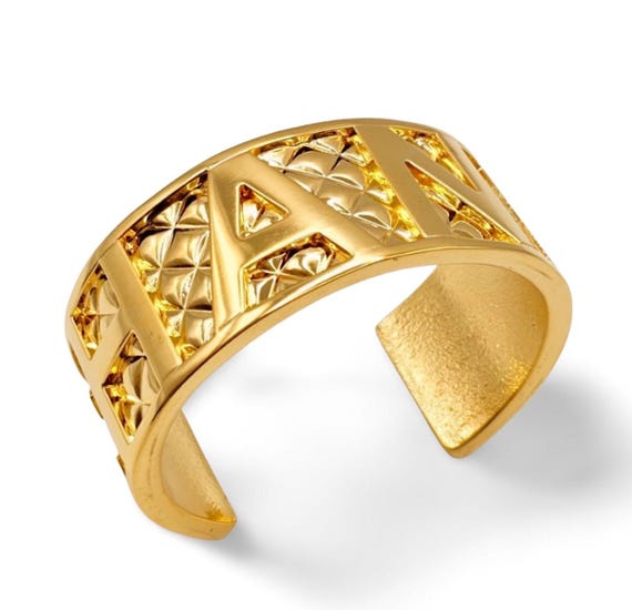1990s Vintage CHANEL Matelassé Logo Cuff Bracelet — Gold Tone Wide