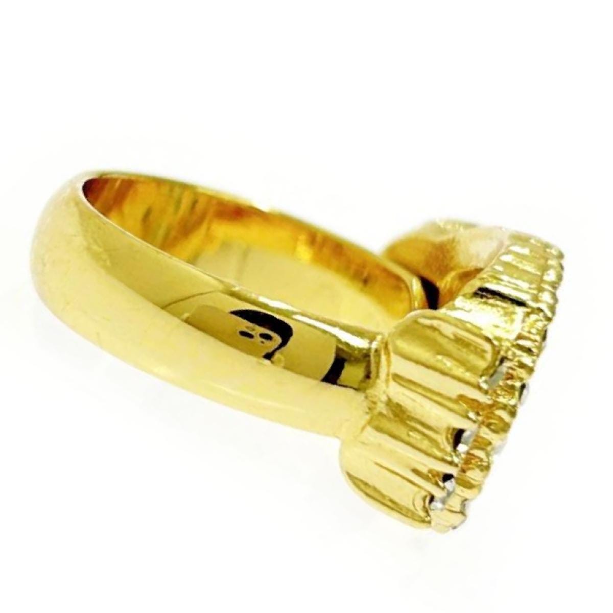 Vintage Christian Dior Gold Tone Ring With Logo and Rhinestone