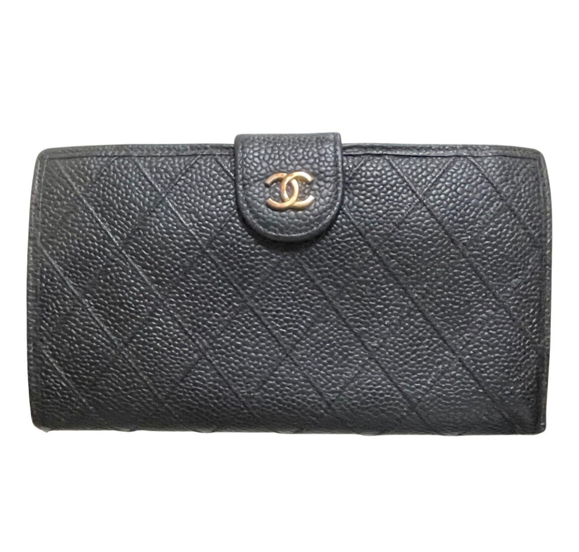 Buy W3. Vintage CHANEL Black Caviar Leather Wallet With Stitches