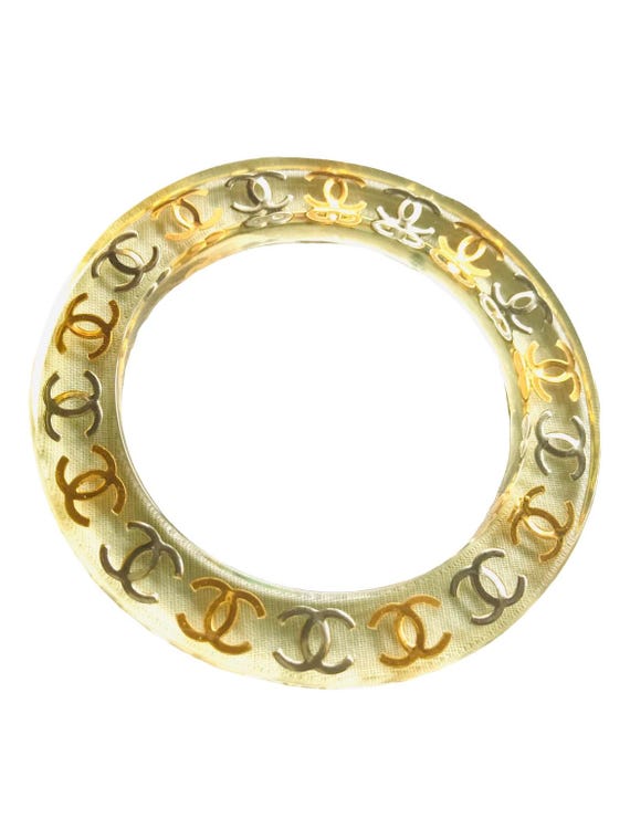 Vintage CHANEL Clear Resin Bangle Bracelet — Gold & Silver CC Vintage CHANEL Clear Resin Bangle Bracelet — Gold & Silver CC