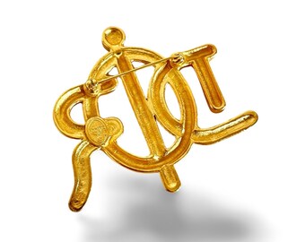 Vintage Christian Dior Twisted Logo Brooch | Gold-tone Statement