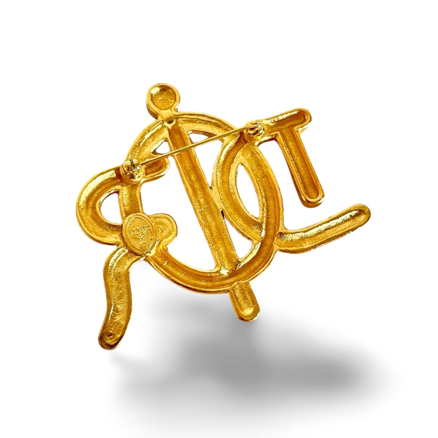 Vintage Christian Dior Twisted Logo Brooch | Gold-tone Statement