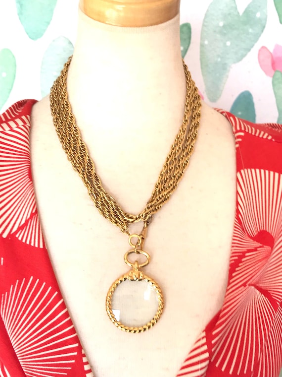 CHANEL NECKLACE Gold Plated Chain CC Logo Round Pendant GP Vintage Authentic