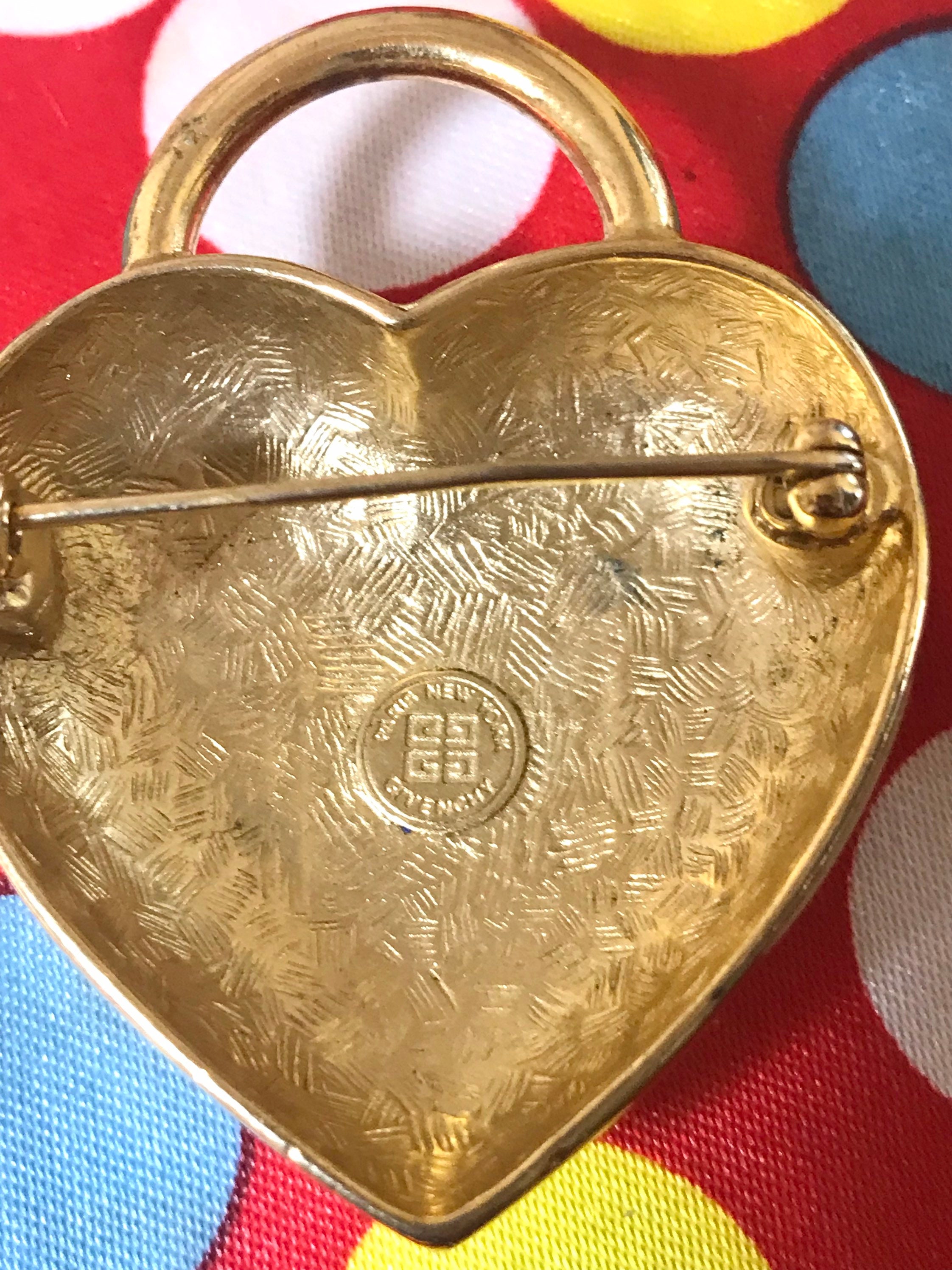 Vintage Givenchy Heart Brooch With Logo Mark. Padlock Heart
