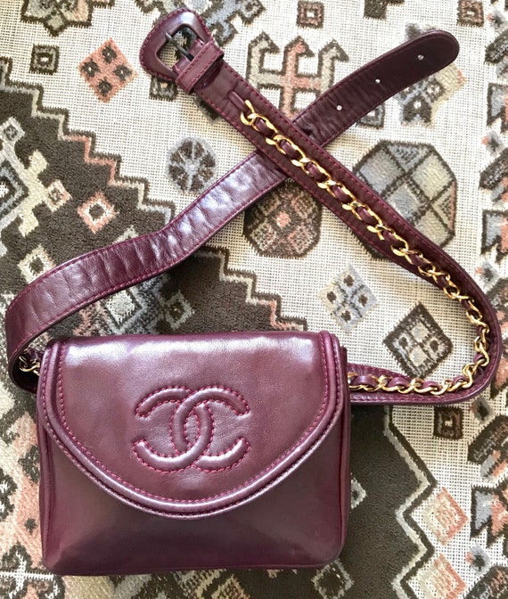 Vintage CHANEL Wine Fanny Pack Leather Belt Bag With 