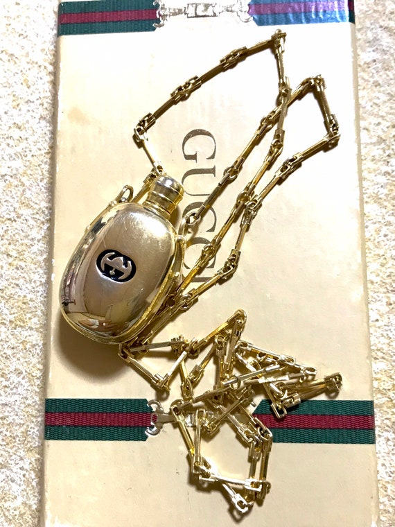 Vintage Gucci golden perfume bottle necklace with 