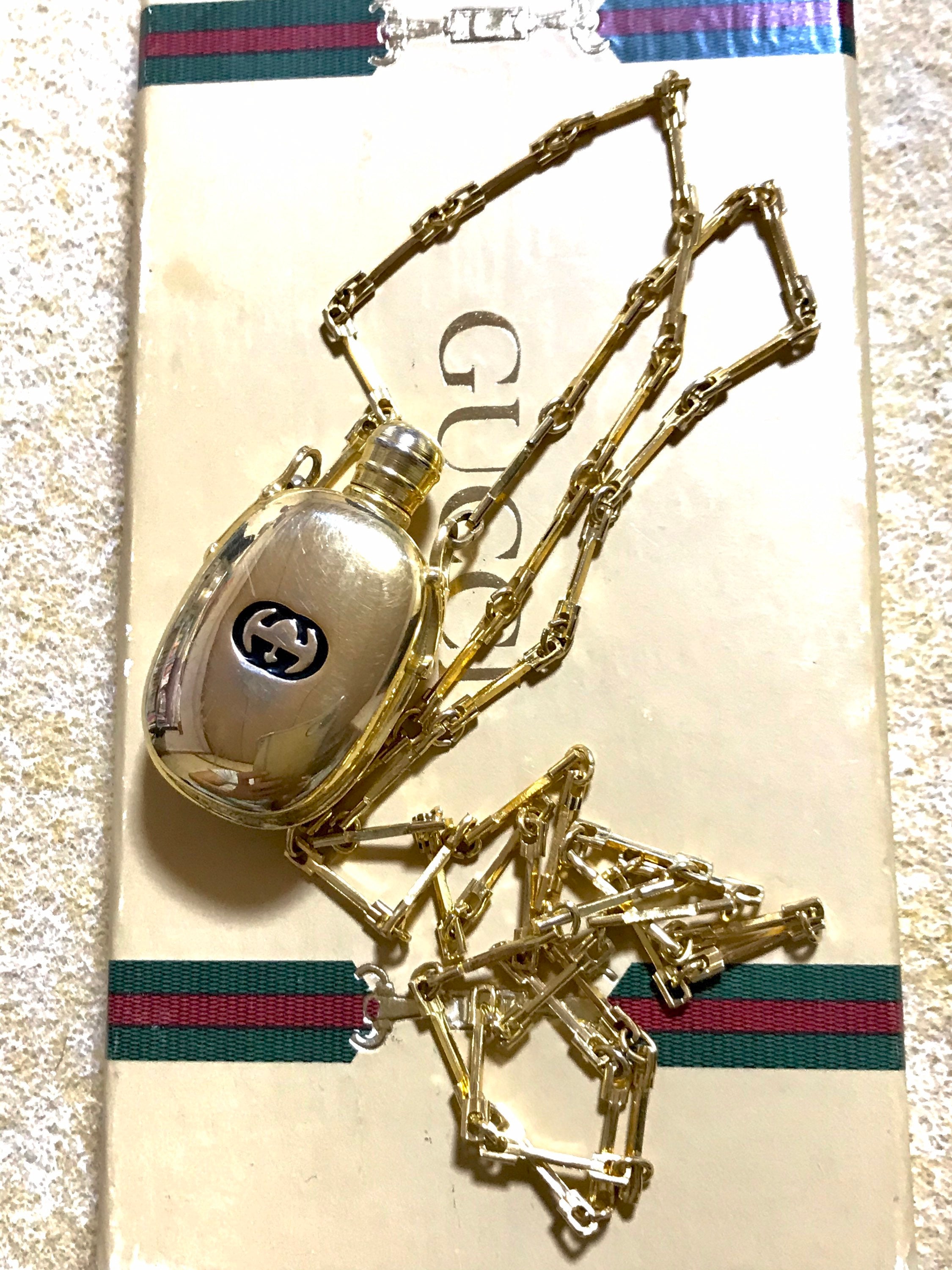 Vintage Gucci Perfume Bottle Necklace With Logo Mark on