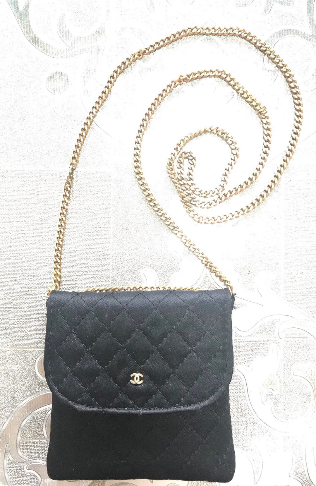 Chanel Vintage Black Woven Satin CC Flap Bag Gold Hardware, 1991