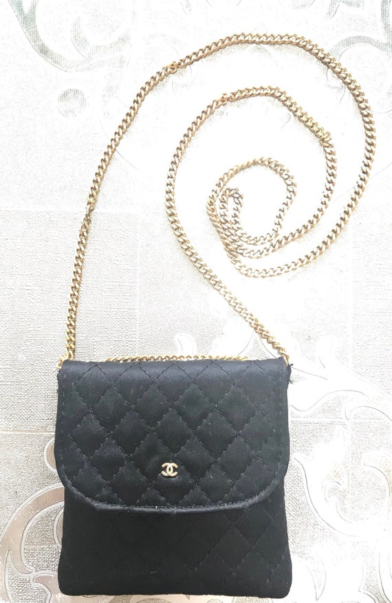Vintage Chanel Black Quilted Satin Fabric Mini Pouch Coin -  Finland