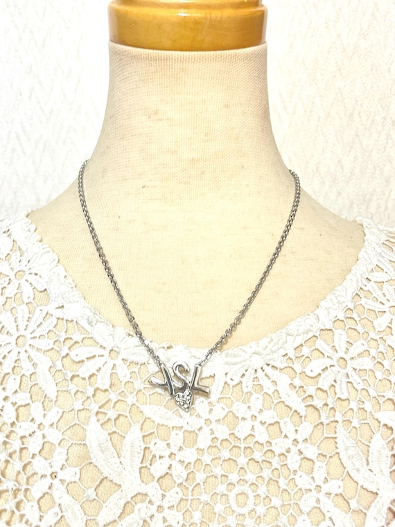 Vintage Yves Saint Laurent Silver Metal Necklace With YSL Logo and