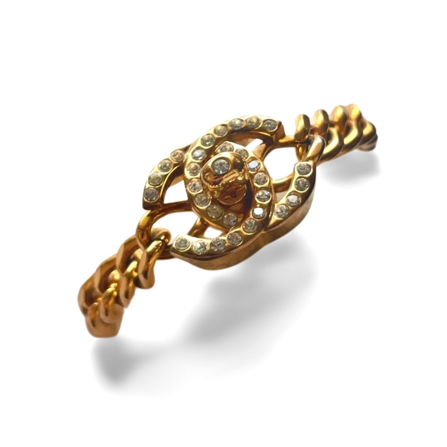 CHANELVINTAGE チャーム Vintage CHANEL Chain Bracelet With Crystal Turn-lock CC Motif
