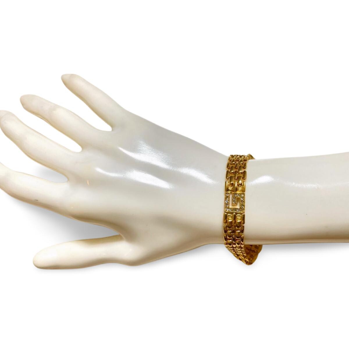 MINT Vintage Givenchy Golden Flat Chain Bracelet With Rhinestone