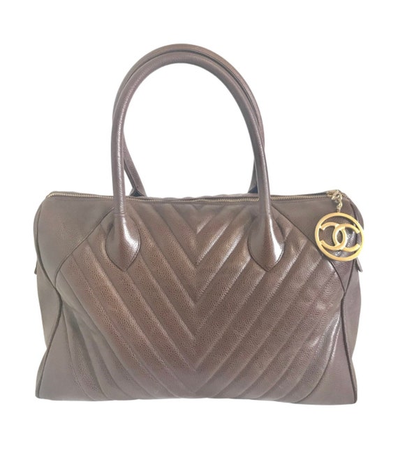 CHANEL, Bags, Authentic Used Chanel Brown And Black Chevron Bag Suede And  Leather