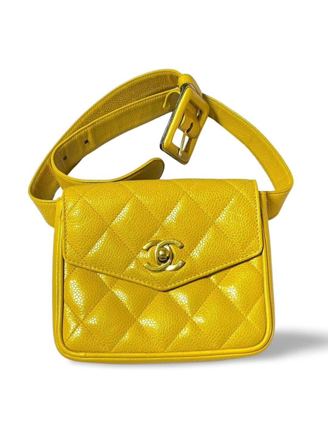G*フ様 再出品！付属品付CHANEL yellow2wayバッグ Vintage CHANEL 2.55 Yellow Caviar Fanny Pack, Waist Bag, Belt Bag