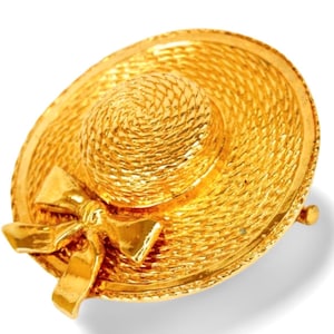 Vintage CHANEL Gold tone hat shape pin brooch. Hat with bow. Very chic and cute. Can be hat pin. Scarf pin. 070805k1y