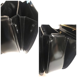 Vintage MOSCHINO Black Patent Enamel Kelly Style Handbag With M Logo ...