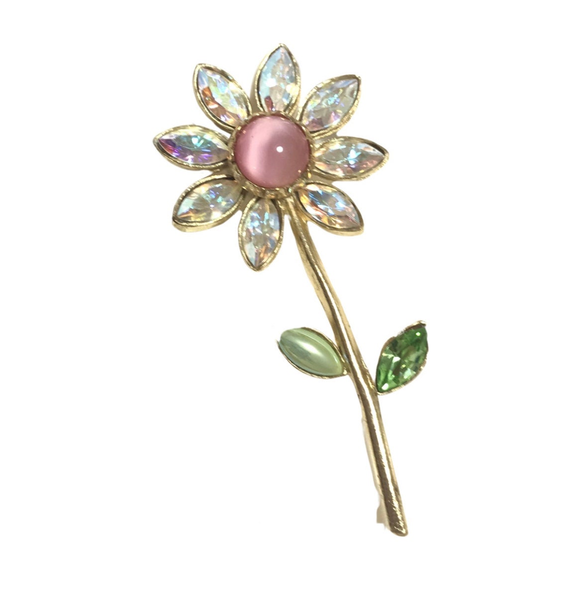Vintage Christian Lacroix Flower Brooch With Crystals & Pink Stone