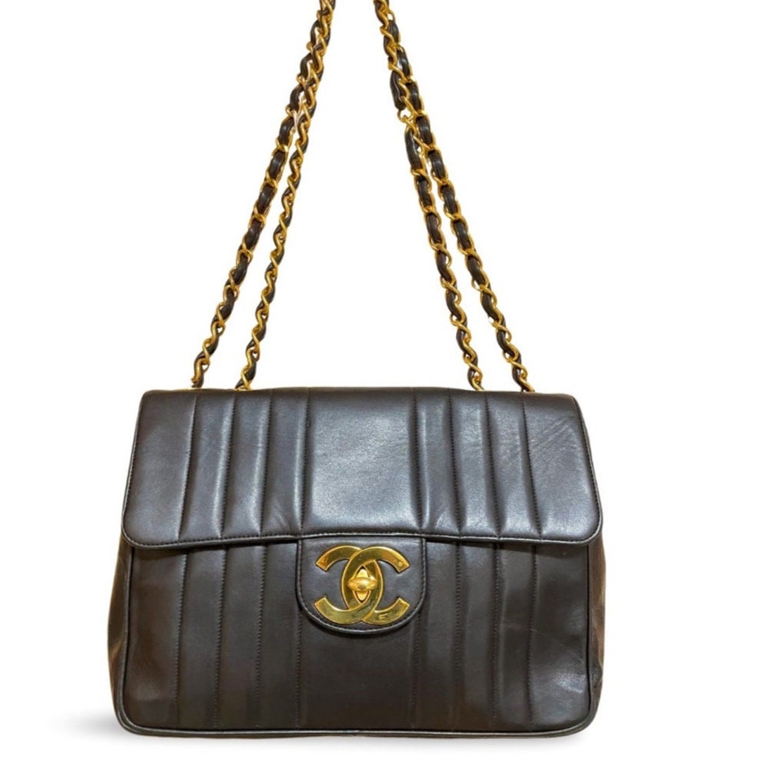 Vintage CHANEL Black Lambskin 2.55 Classic Jumbo, Large Chain