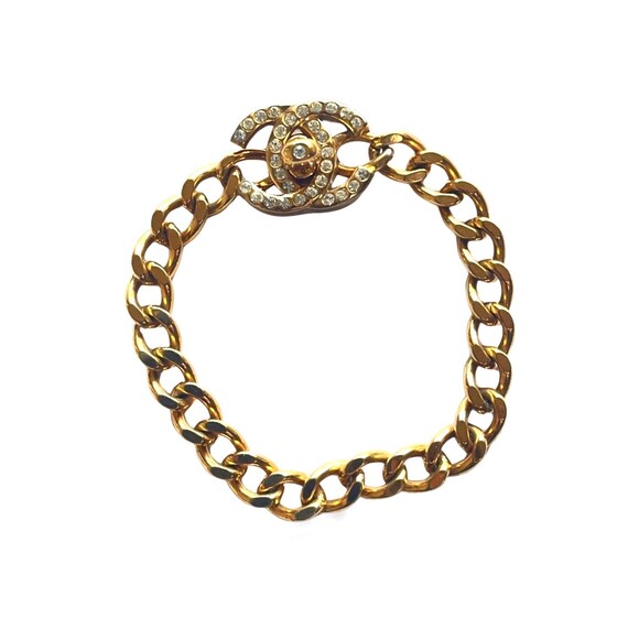 Vintage Chanel chain bracelet with turn lock CC a… - image 2