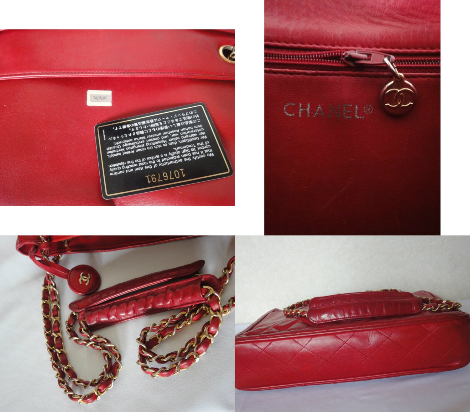 Vintage CHANEL Red Calfskin Classic Shoulder Tote Bag With 