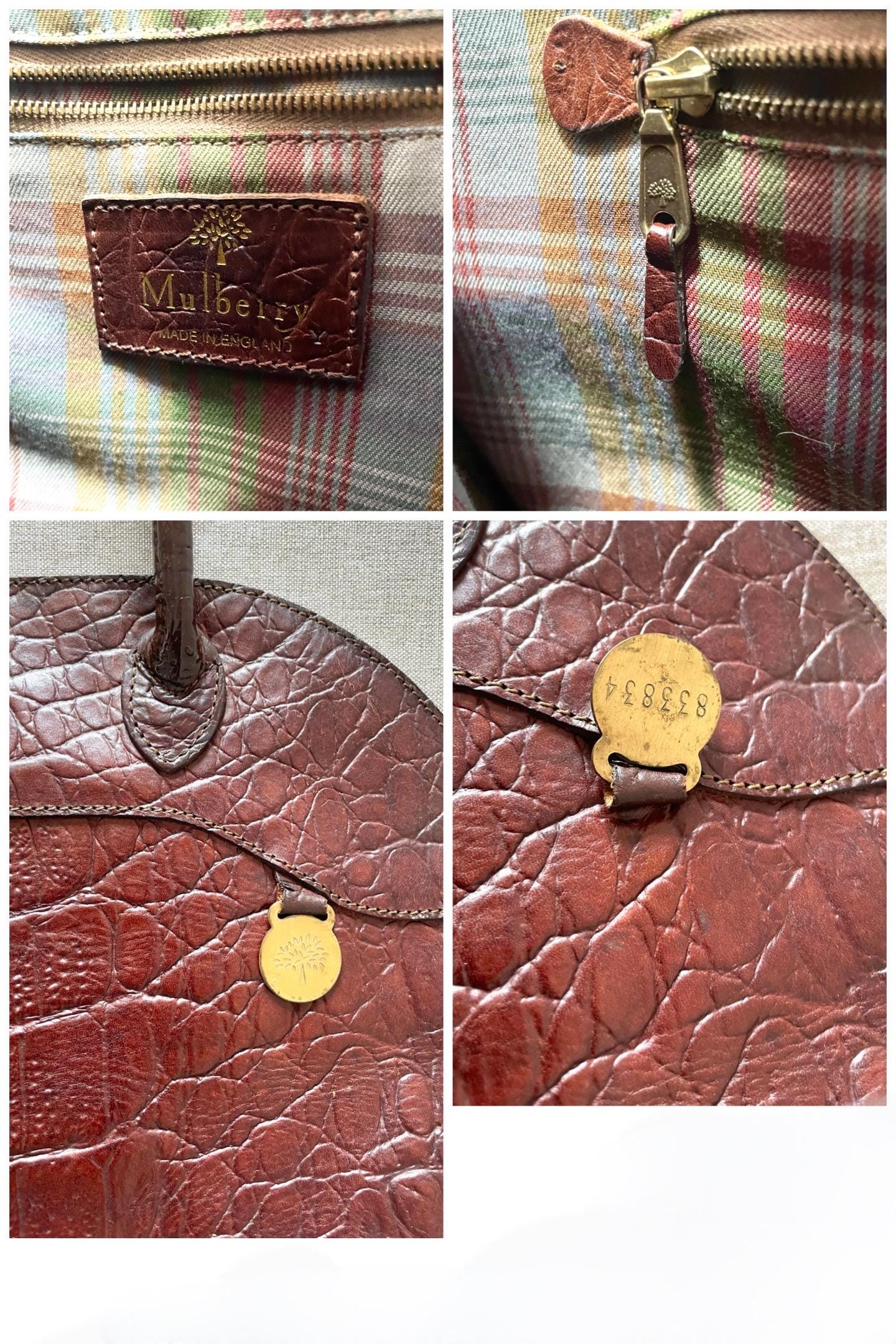 Vintage Mulberry Brown Croc-embossed Leather Tote, Shoulder