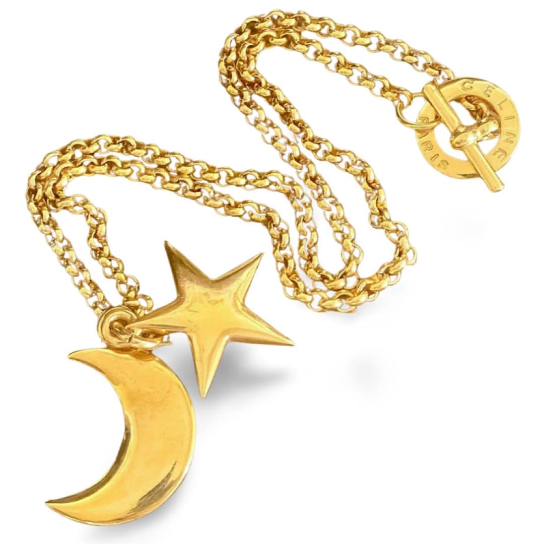 希少⭐︎CELINE ヴィンテージ セリーヌ ネックレス ムーン スター Vintage CELINE Golden Moon & Star Charm Necklace – 1990s