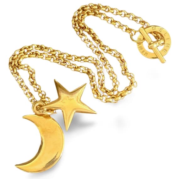 Vintage CELINE Golden Moon & Star Charm Necklace – 1990s