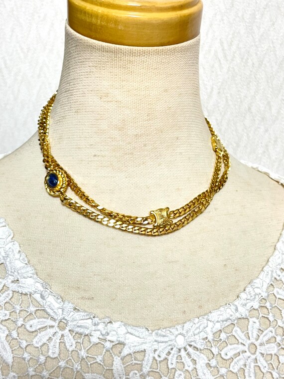 Vintage Celine gold chain long necklace with trio… - image 4