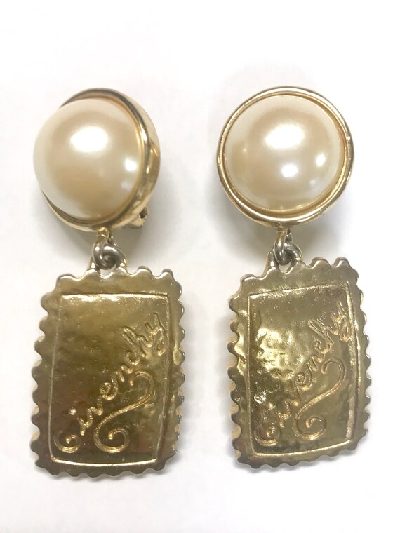 Vintage Givenchy faux pearl and golden dangle ear… - image 9