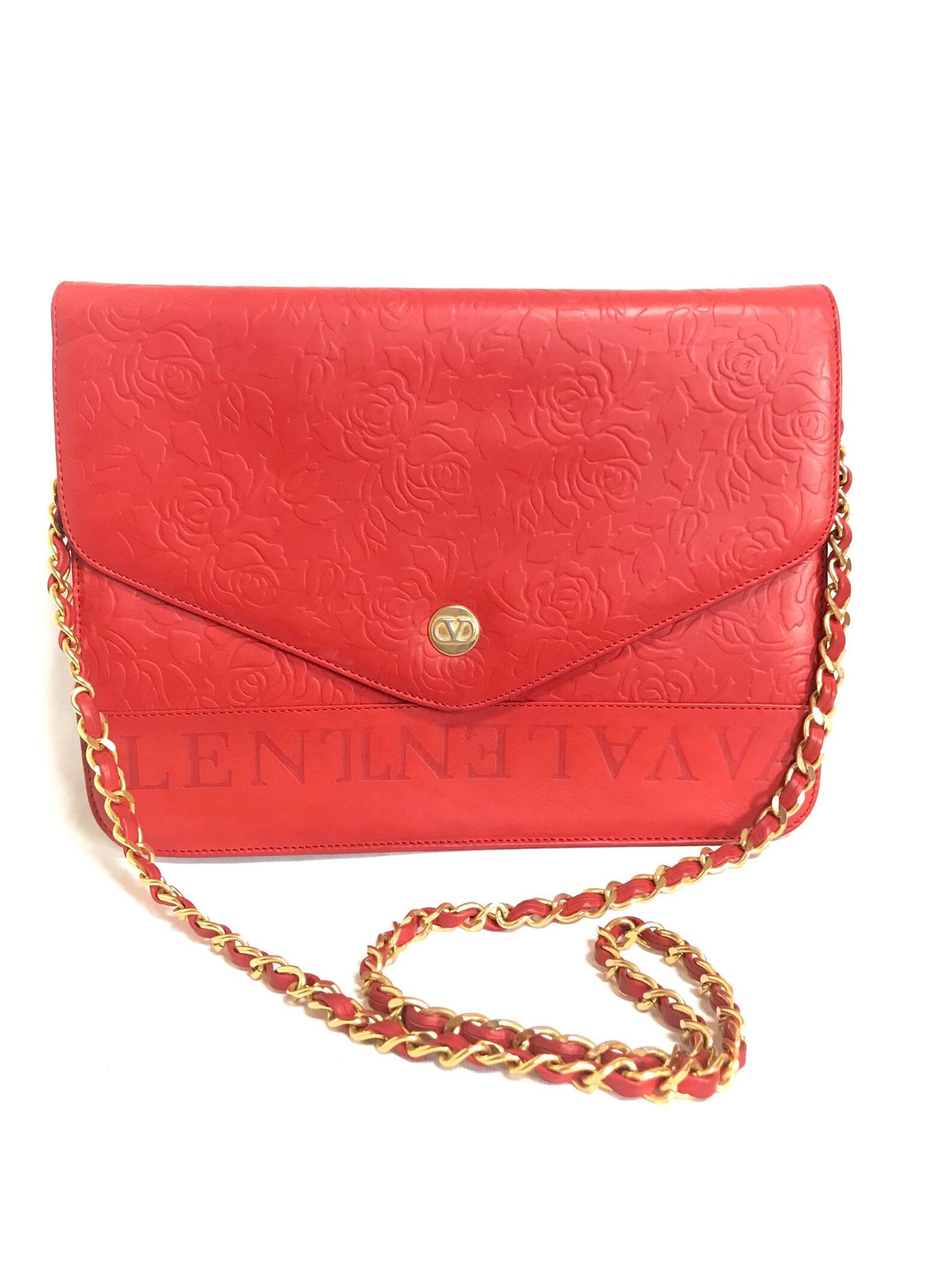 Vintage Valentino Garavani Red Leather Chain Shoulder Bag With Etsy