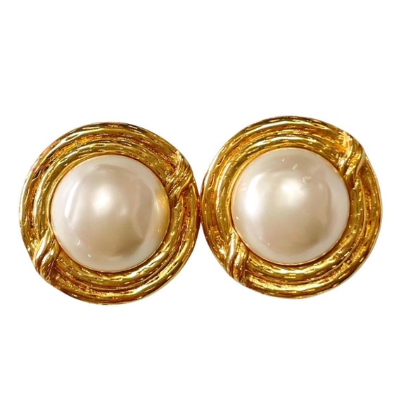 Vintage Chanel Earrings Round Pearl