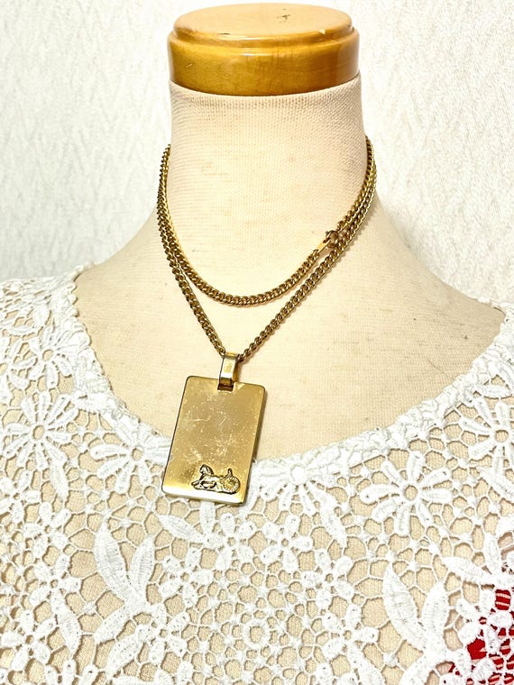 1990s Vintage CELINE Logo Plate Chain Necklace | Square Embossed