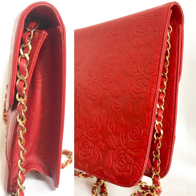 Vintage Valentino Garavani red leather chain shoulder bag with | Etsy