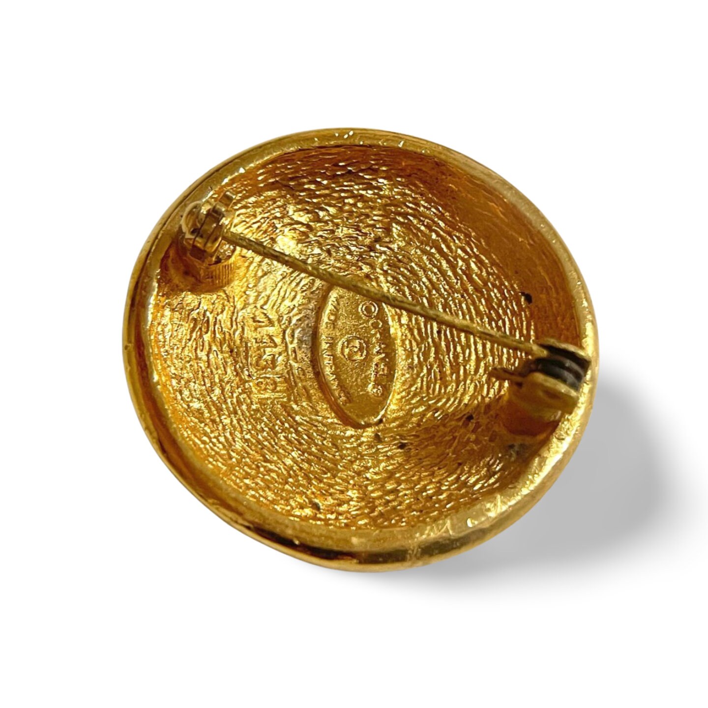 1990s Vintage CHANEL Round CC Sunburst Brooch | Classic Gold Tone