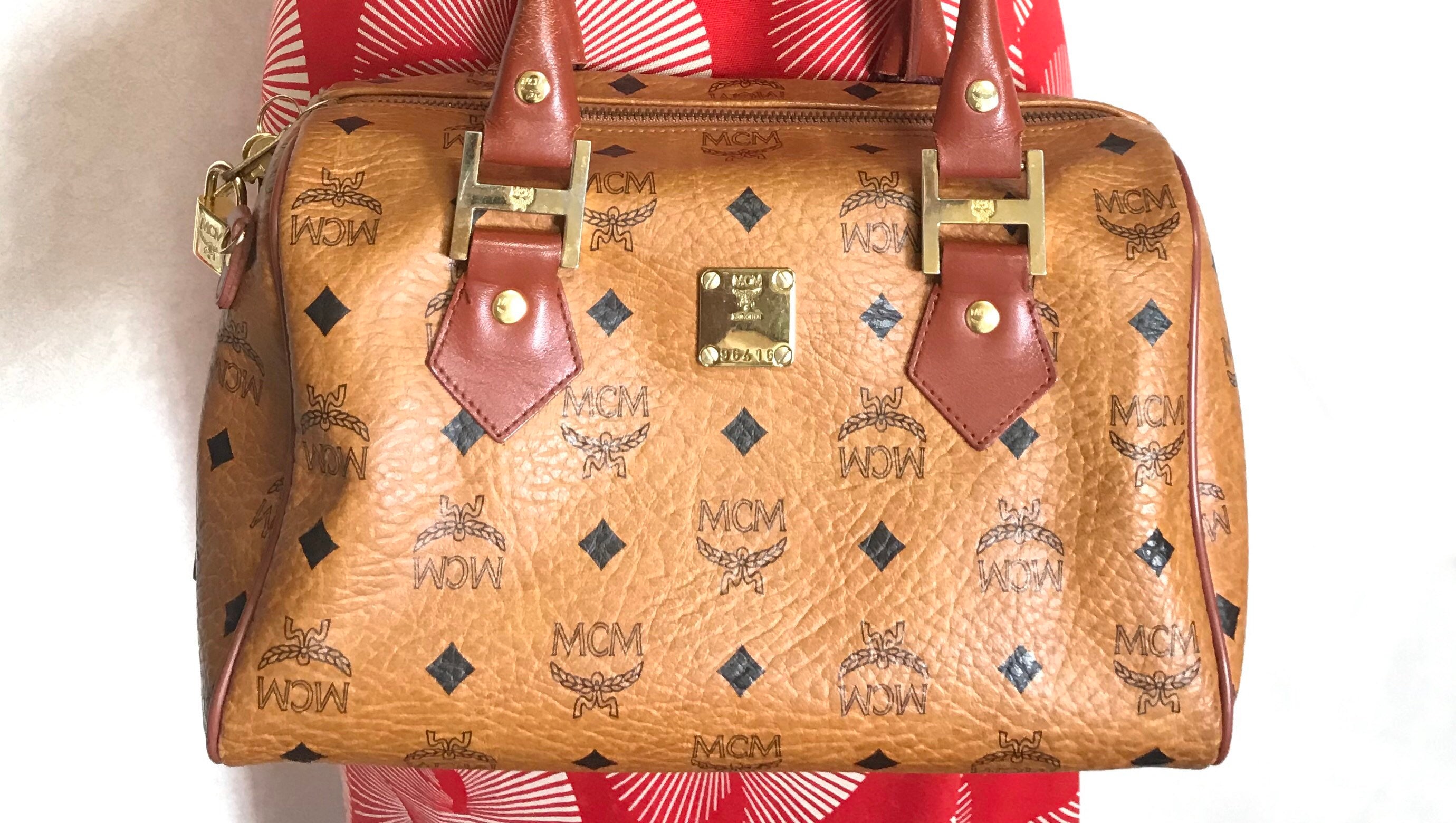 Vintage MCM Brown Monogram Speedy Bag Style Handbag Mini 