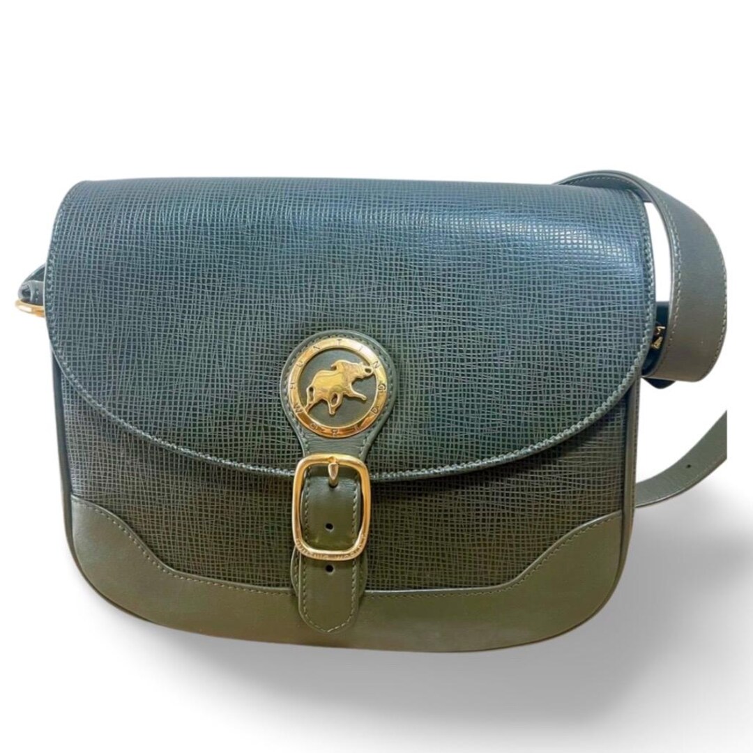 Vintage Hunting World Khaki Genuine Leather Shoulder Bag With