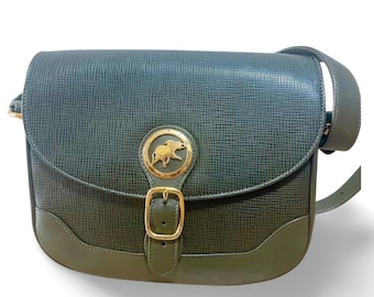 ANCIENNE GIBECIÈRE BESACE de chasse en cuir filet & 2 poches EUR 28,00