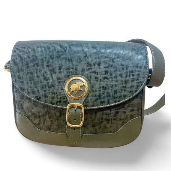 Vintage Hunting World Khaki Genuine Leather Shoulder Bag With 