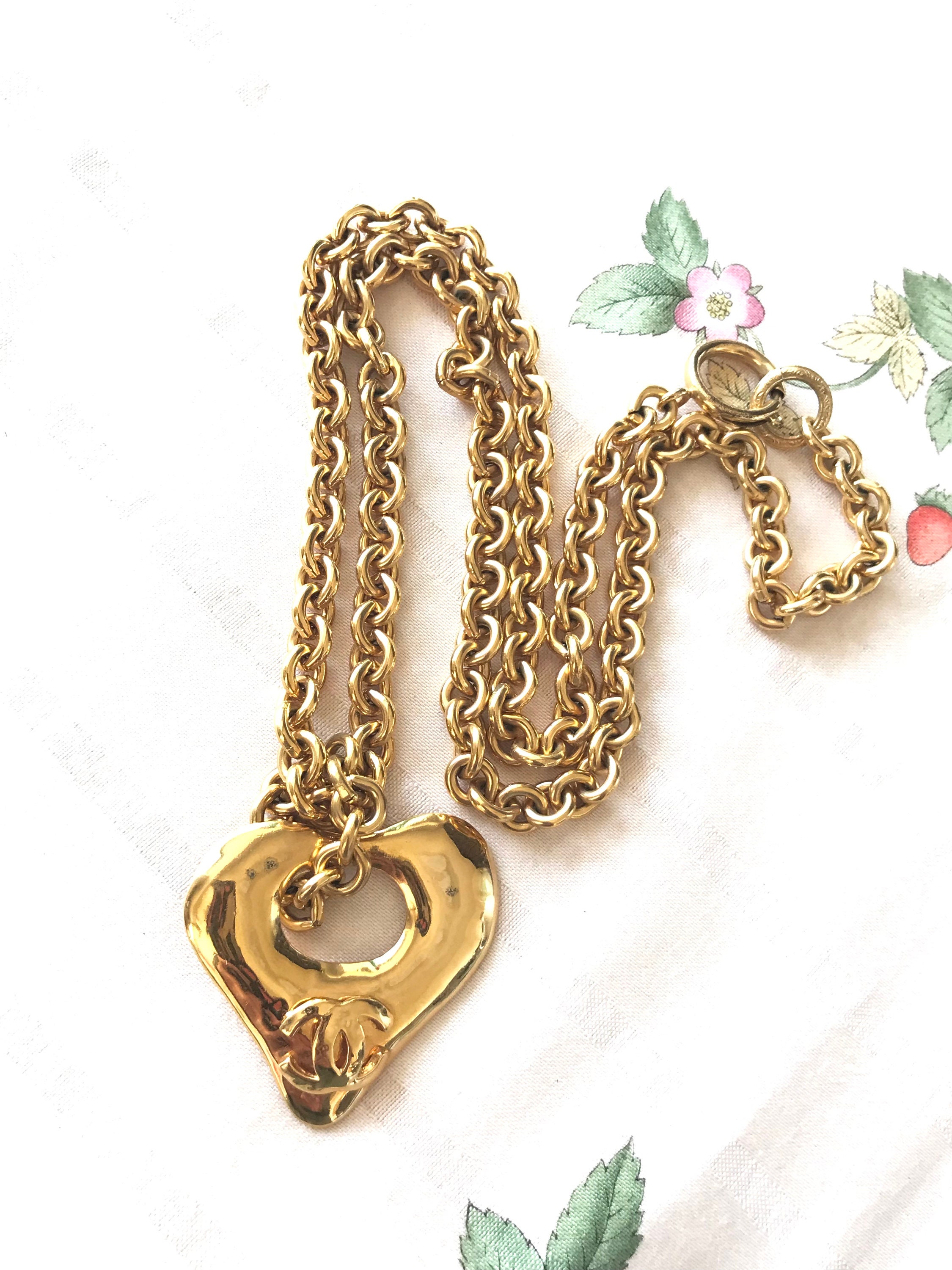 Chanel Vintage Double Sided Heart CC Logo Pendant Necklace