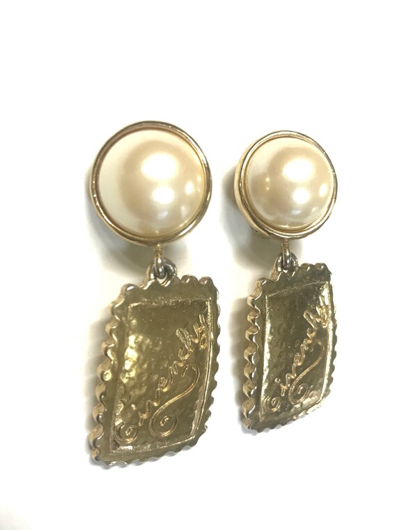 Vintage Givenchy faux pearl and golden dangle ear… - image 4