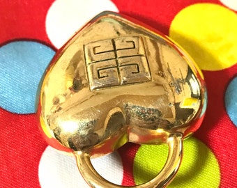 Vintage Givenchy Heart Brooch With Logo Mark. Padlock Heart