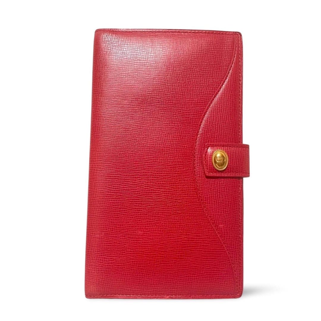 Vintage Christian Dior Red Grained Genuine Leather Wallet With