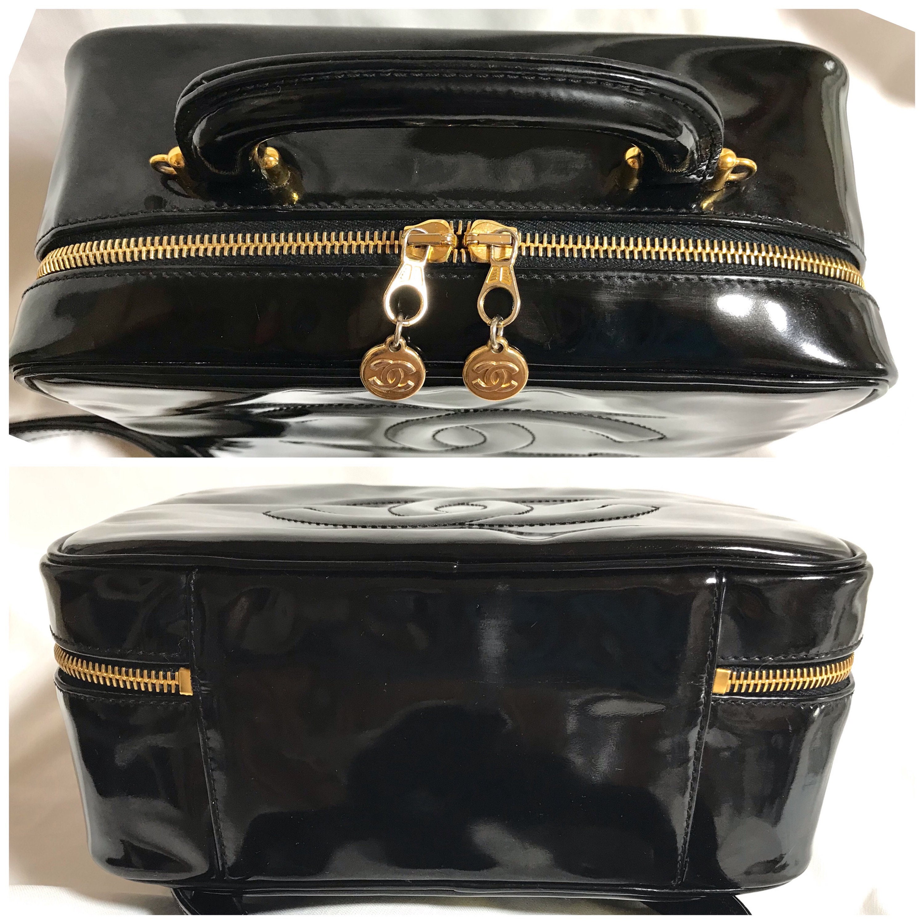 Vintage CHANEL Patent Enamel Vanity Bag Lunchbox Shape 