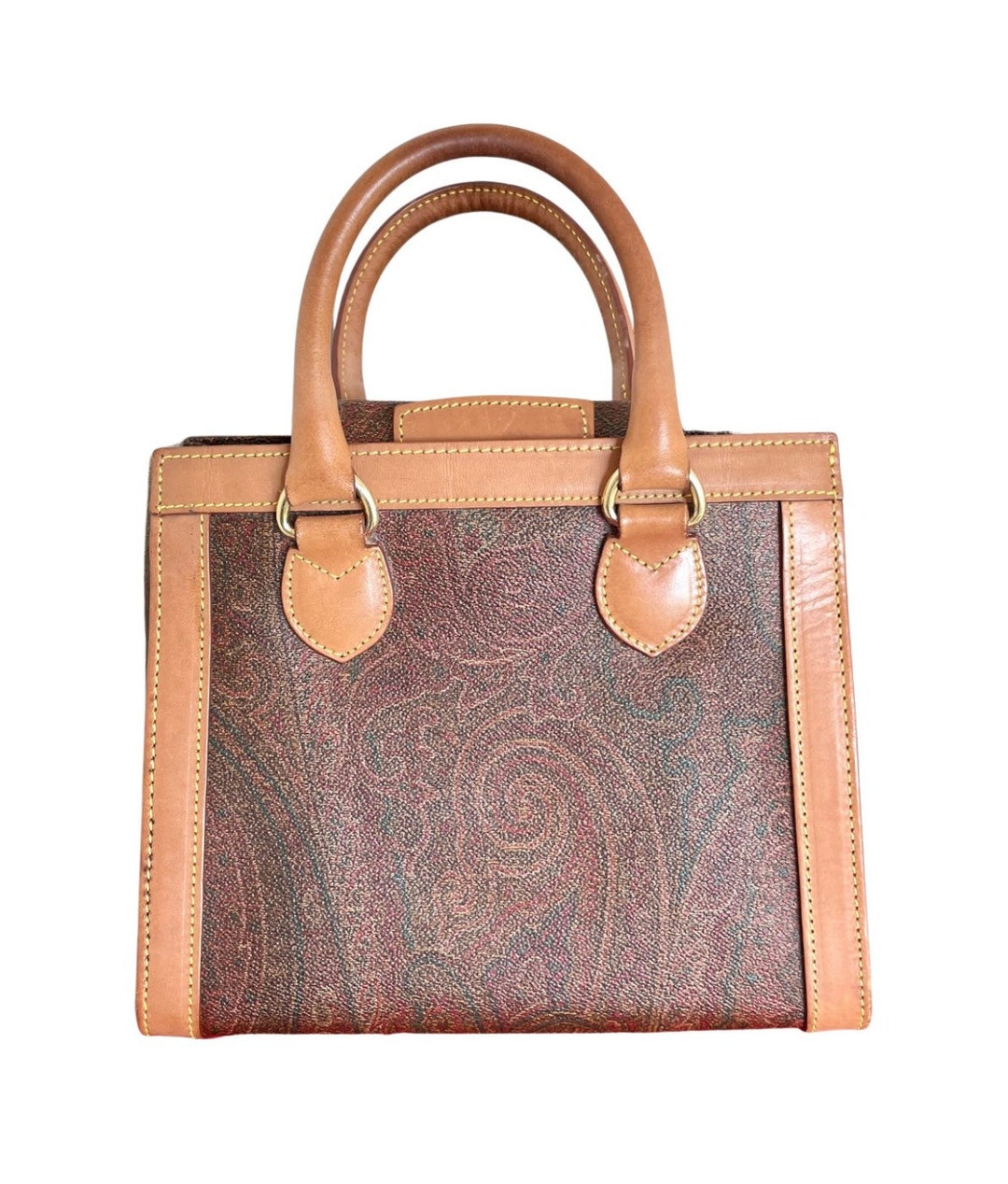 Vintage ETRO Cloth Leather Paisley Tote Handbag Made in Italy