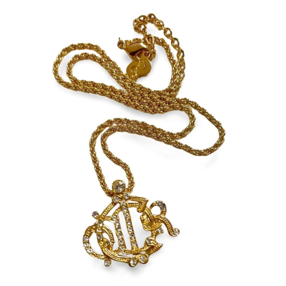 アクセサリー Vintage Christian Dior Gold Necklace MINT 1990s Vintage Christian Dior Gold Tone Logo Necklace With
