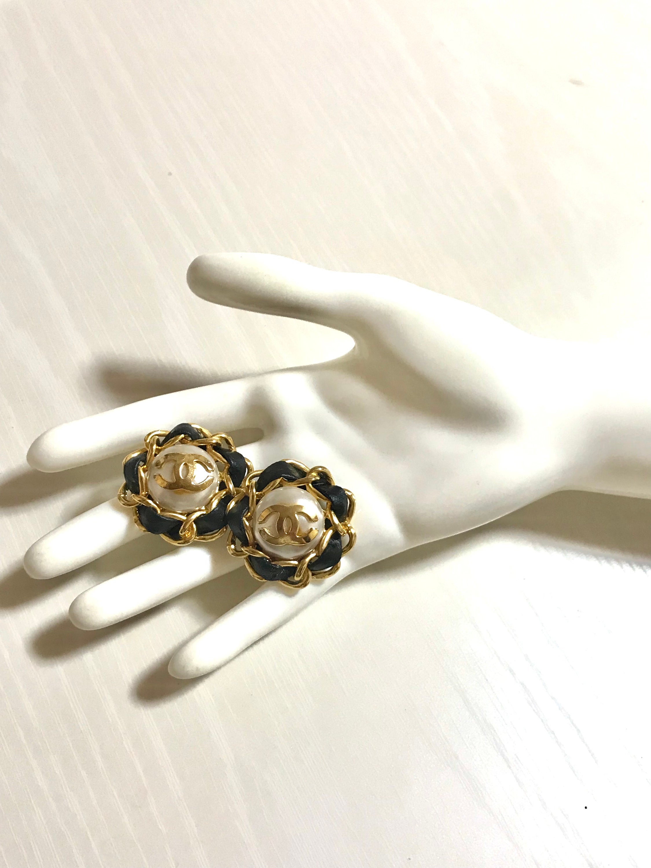 Buy Vintage CHANEL Earrings With Golden CC Faux Pearl Black Online in India  